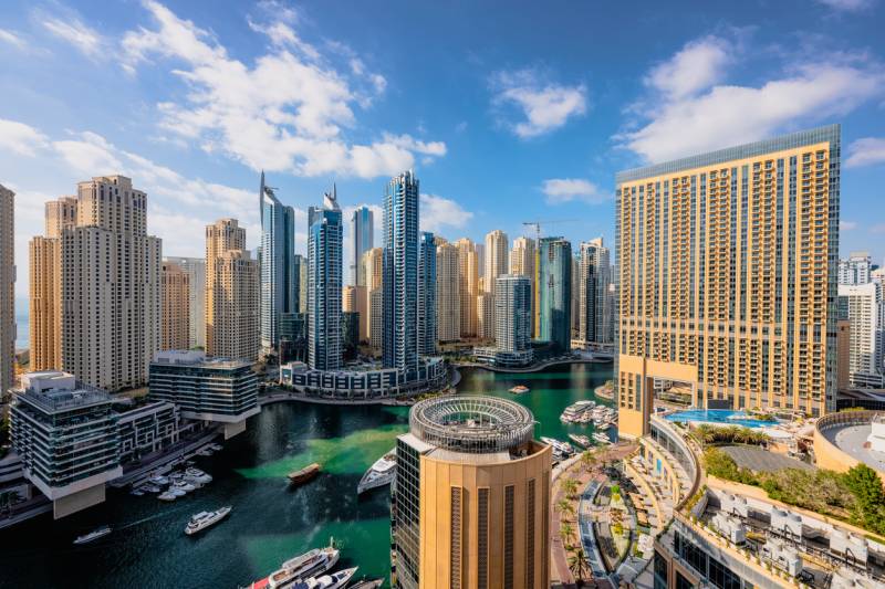 Dubai Marina aerial view skyscrapers