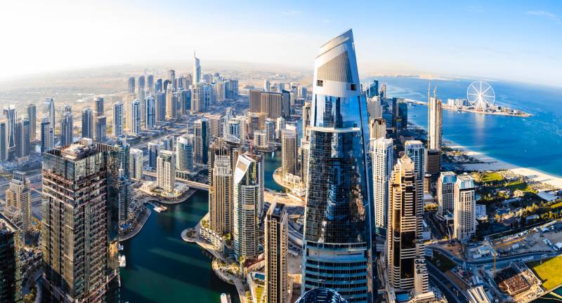 Modern Dubai skyline symbolizing international business opportunities with offshore company set-up for Singapore investors
